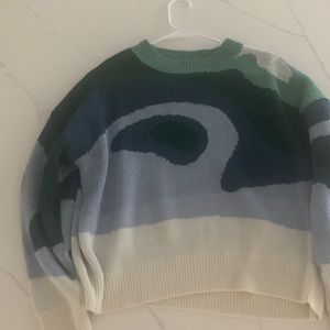 It’s never been worn it’s blue white and green it’s soft good for the winter